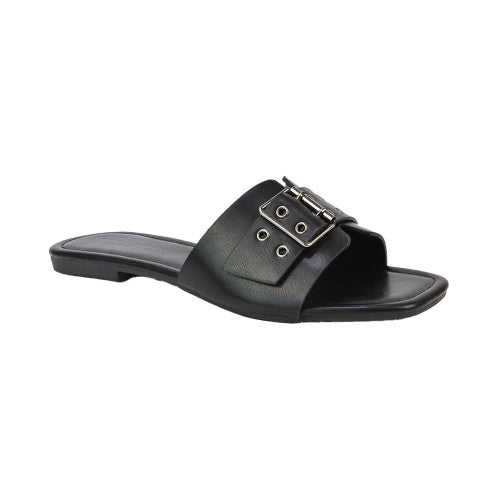 Front - XY London Womens/Ladies Inez Buckle Square Toe Strappy Flat Sandals