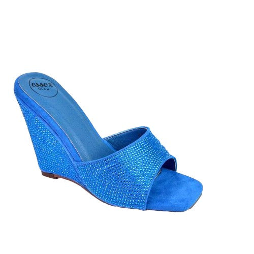 Front - XY London Womens/Ladies Peggie Rhinestone Wedge Mules