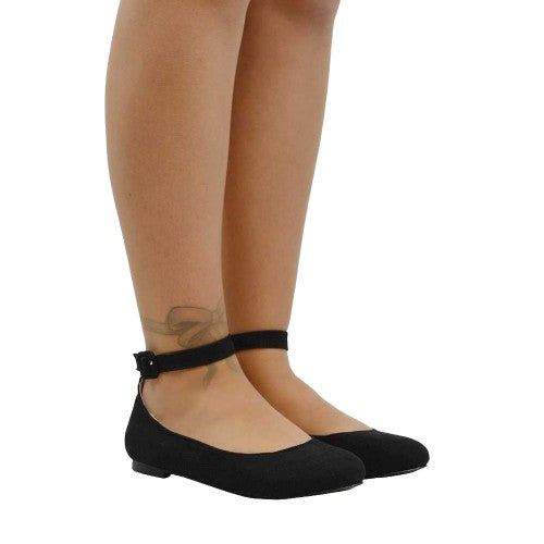 Front - XY London Womens/Ladies Kimmie Ankle Strap Ballerina Flats