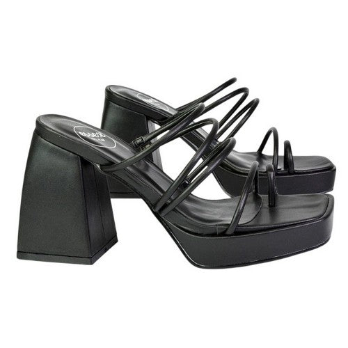 Front - XY London Womens/Ladies Colt Strappy Square Toe High Block Heel Mule Sandals