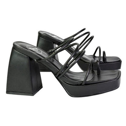 Front - XY London Womens/Ladies Colt Strappy Square Toe High Block Heel Mule Sandals