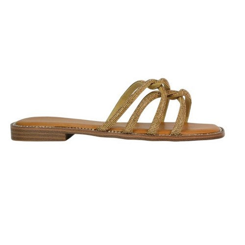Front - XY London Womens/Ladies Sofia Diamante Trim Square Toe Flat Sliders