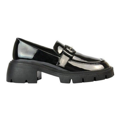Front - XY London Womens/Ladies Adelaide Patent Buckle Detail Chunky Platform Loafers