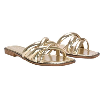 Front - XY London Womens/Ladies Fiona Metallic Strappy Flat Sandals