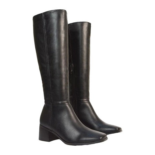 Front - XY London Womens/Ladies Ruby Square Toe Low Block Heel Knee-High Boots