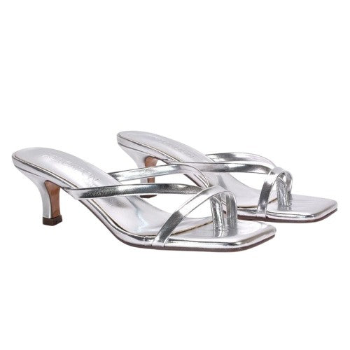 Front - XY London Womens/Ladies Tiana Metallic Square Toe Kitten Heel Mules