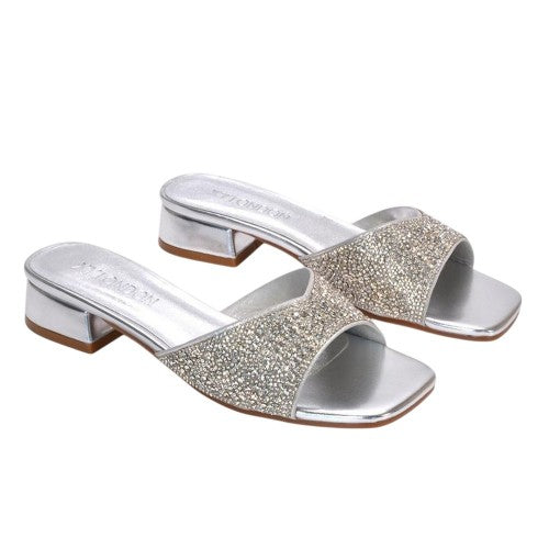 Front - XY London Womens/Ladies Erica Metallic Low Block Heel Mule Sandals
