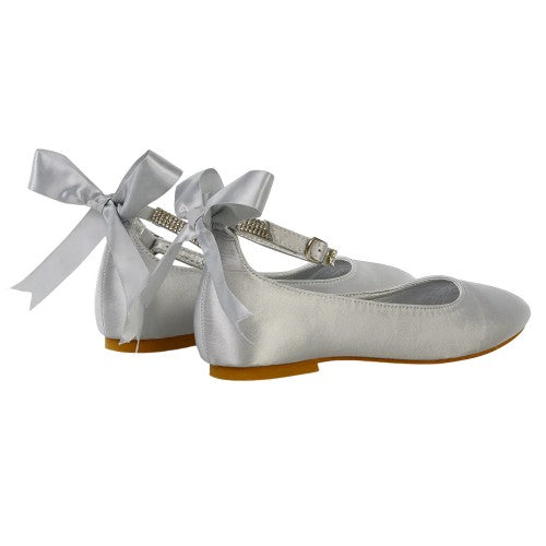 Front - XY London Womens/Ladies Penelope Bow Diamante Bridal Ballerina Flats