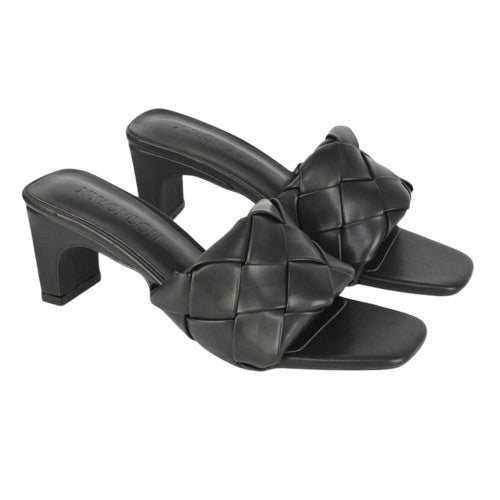 Front - XY London Womens/Ladies Silvia Woven Square Toe Mid Heel Mule Sandals