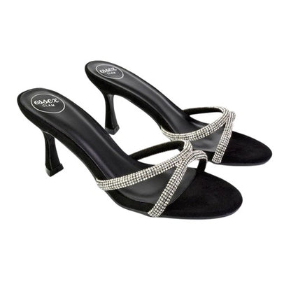 Front - XY London Womens/Ladies Abby Diamante Strappy Stiletto Heel Mules