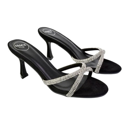 Front - XY London Womens/Ladies Abby Diamante Strappy Stiletto Heel Mules
