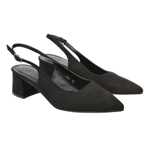 Front - XY London Womens/Ladies Faux Suede Sling Back Low Block Heel Court Shoes