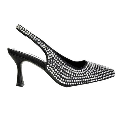 Front - XY London Womens/Ladies Gayna Diamante Sling Back Bridal Mid Stiletto Court Shoes