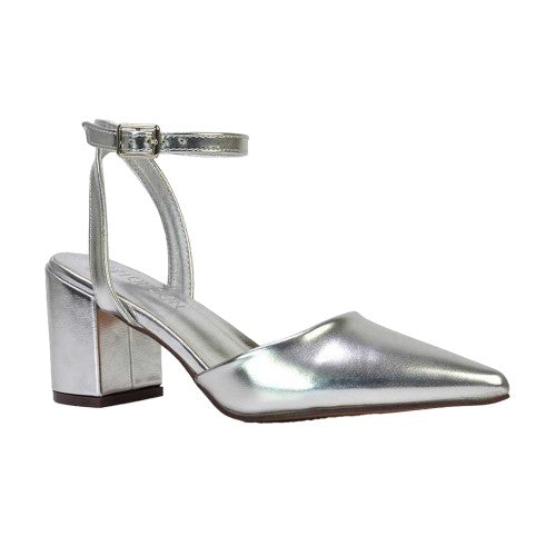 Front - XY London Womens/Ladies Ronnie Metallic Pointed Medium Block Heel Sandals