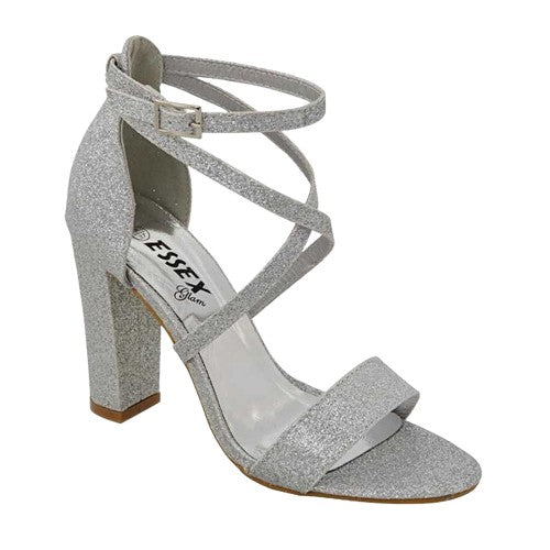 Front - XY London Womens/Ladies Briella Glitter Strappy High Block Heel Sandals