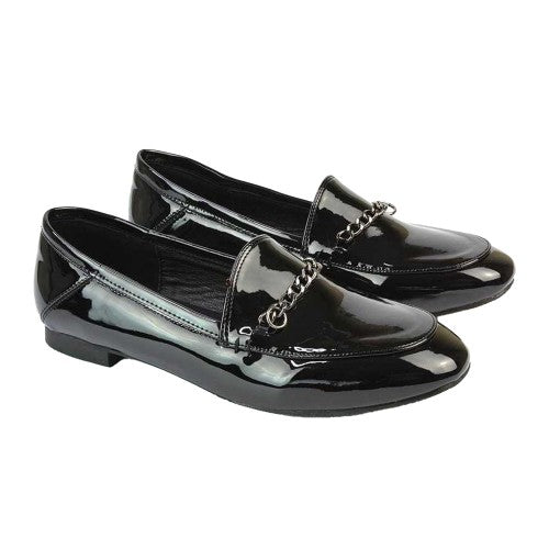 Front - XY London Womens/Ladies Tessah Patent Chain Detail Flat Loafers