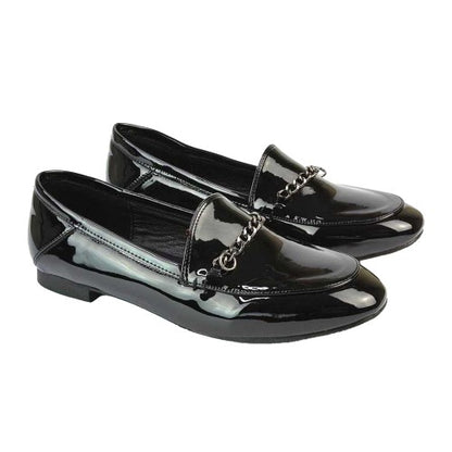 Front - XY London Womens/Ladies Tessah Patent Chain Detail Flat Loafers