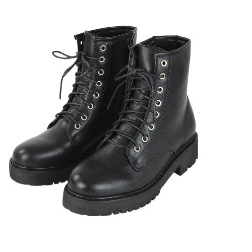 Front - XY London Womens/Ladies Hermoine Low Block Heel Biker Boots