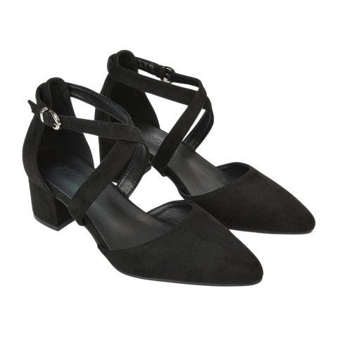 Front - XY London Womens/Ladies Cynthia Ankle Strap Mid Block Heel Court Shoes