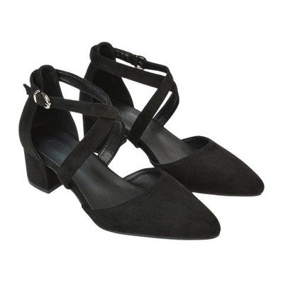 Front - XY London Womens/Ladies Cynthia Ankle Strap Mid Block Heel Court Shoes