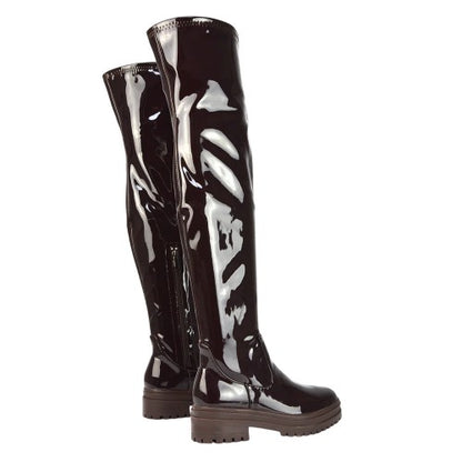Front - XY London Womens/Ladies Rosalia Chunky Sole Flat Knee-High Boots