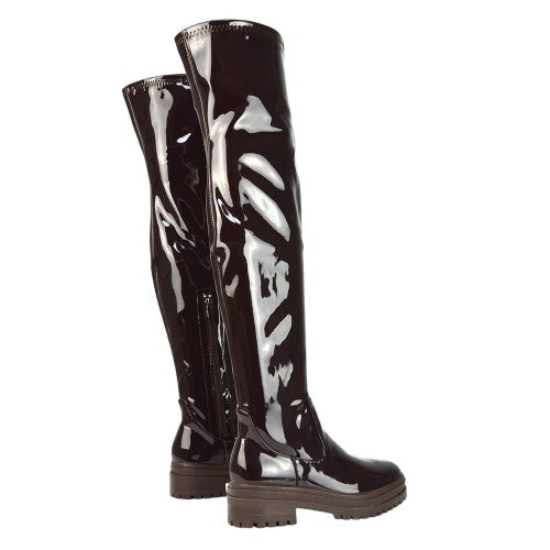 Front - XY London Womens/Ladies Rosalia Chunky Sole Flat Knee-High Boots