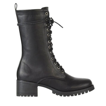 Front - XY London Womens/Ladies Jennifer Ankle Mid Block Heel Biker Boots