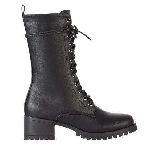 Front - XY London Womens/Ladies Jennifer Ankle Mid Block Heel Biker Boots