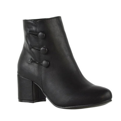 Front - XY London Womens/Ladies Ruth Button Low Mid Block Heel Ankle Boots