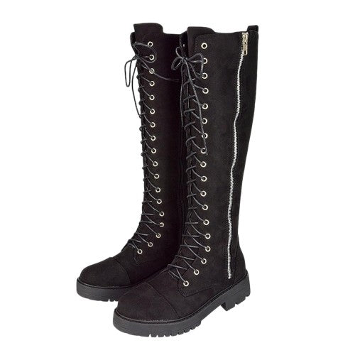 Front - XY London Womens/Ladies Ada Chunky Lace Up Knee-High Boots