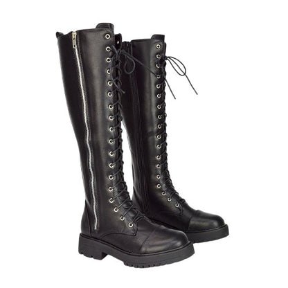 Front - XY London Womens/Ladies Ada Chunky Lace Up Knee-High Boots