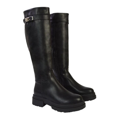 Front - XY London Womens/Ladies Pose Chunky Knee-High Buckle Biker Boots