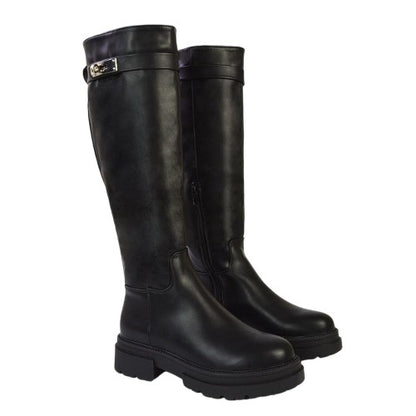 Front - XY London Womens/Ladies Pose Chunky Knee-High Buckle Biker Boots