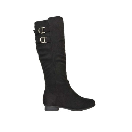 Front - XY London Womens/Ladies Mia Buckle Detail Slouch Flat Knee-High Boots