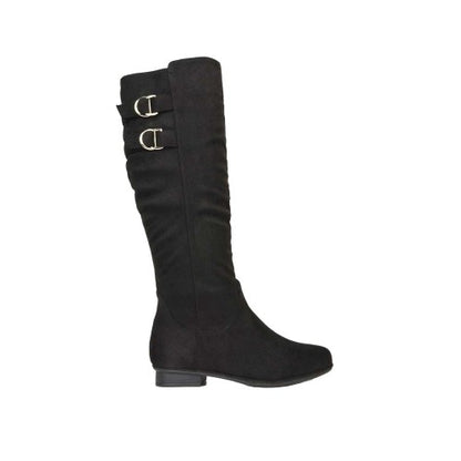 Front - XY London Womens/Ladies Mia Buckle Detail Slouch Flat Knee-High Boots