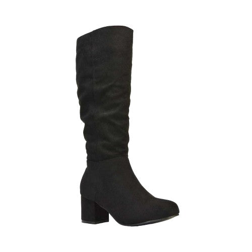 Front - XY London Womens/Ladies Jackie Ruched Mid Block Heel Knee-High Boots
