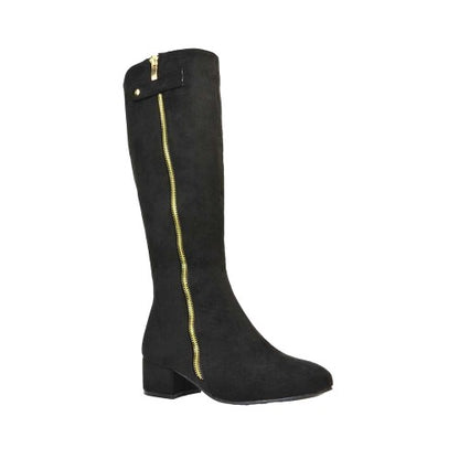 Front - XY London Womens/Ladies Darcy Zip Low Block Heel Knee-High Boots