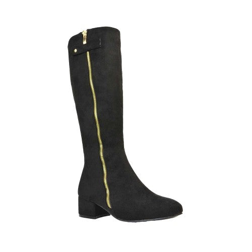 Front - XY London Womens/Ladies Darcy Zip Low Block Heel Knee-High Boots