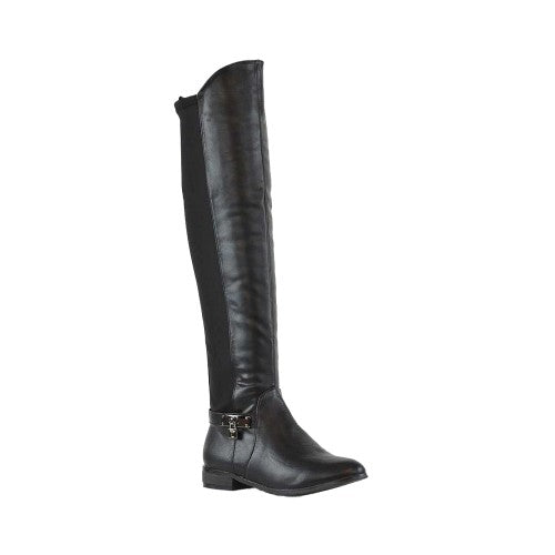 Front - XY London Womens/Ladies Bella Elasticated Flat Long Boots