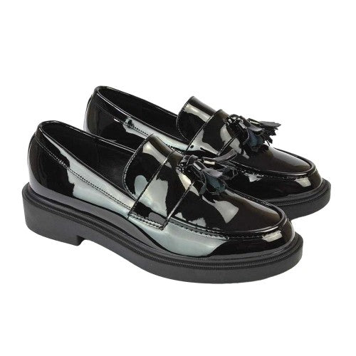 Front - XY London Womens/Ladies Alida Patent Chunky Tassel Flat Loafers
