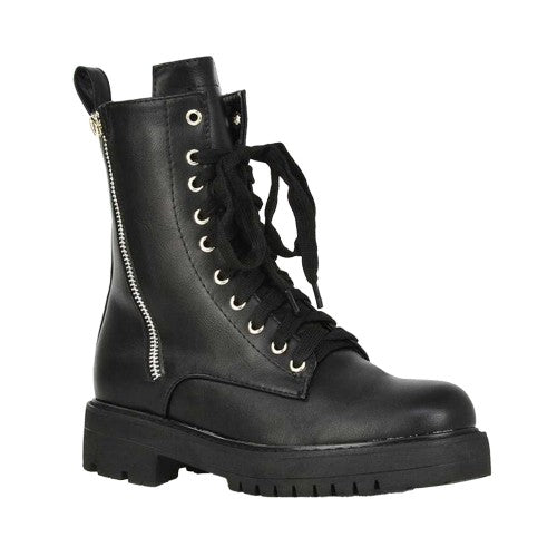 Front - XY London Womens/Ladies Bianca Military Chunky Flat Combat Boots