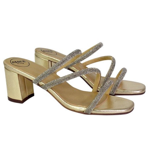 Front - XY London Womens/Ladies Mckenna Diamante Strappy Block Heel Mules