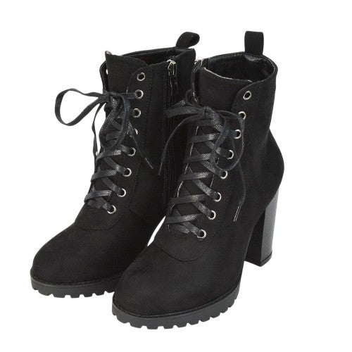 Front - XY London Womens/Ladies Ariel Zip High Block Heel Biker Boots