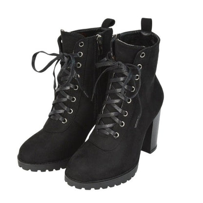 Front - XY London Womens/Ladies Ariel Zip High Block Heel Biker Boots