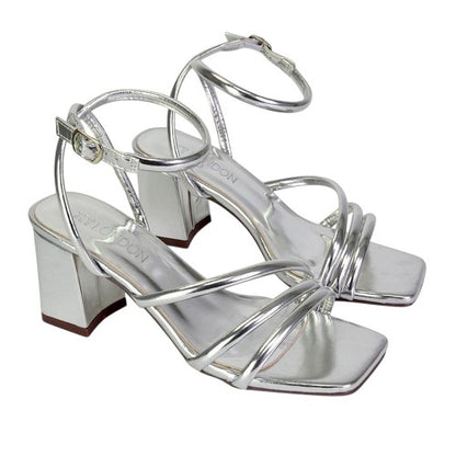 Front - XY London Womens/Ladies Trixie Strappy Metallic Square Toe Buckle Mid Block Heel Sandals