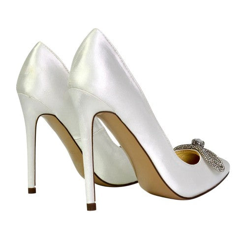 Front - XY London Womens/Ladies Lane Diamante Satin Pointed Bow Stiletto Heel Court Shoes