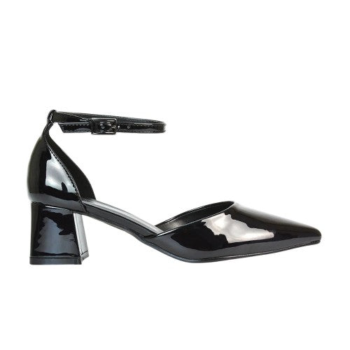 Front - XY London Womens/Ladies Evie Ankle Strap Low Block Heel Court Shoes