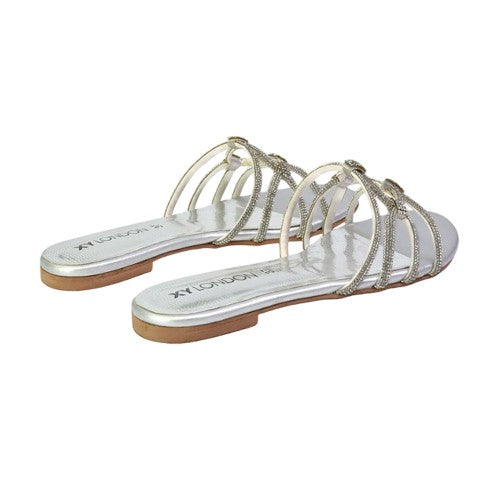 Front - XY London Womens/Ladies Tiger Diamante Sparkly Flat Sandals