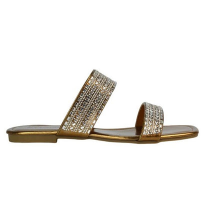 Front - XY London Womens/Ladies Lucy Cork Metallic Slip-on Sliders
