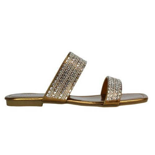 Front - XY London Womens/Ladies Lucy Cork Metallic Slip-on Sliders